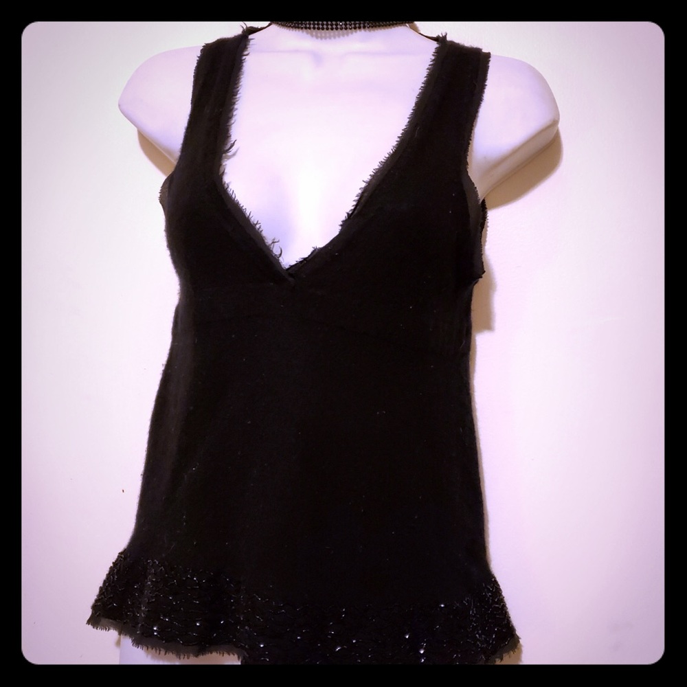 J Crew Black Beaded Cashmere Blend Top L